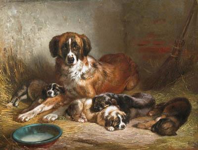 Benno Adam Bernese Mountain Dog and Her Pups China oil painting art